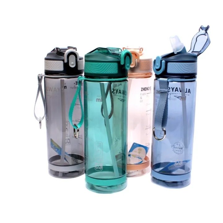 800Ml Sports Water Bottle With Straw For Camping Hiking Outdoor Plastic Transparent BPA Free Bottle For Men Drinkware