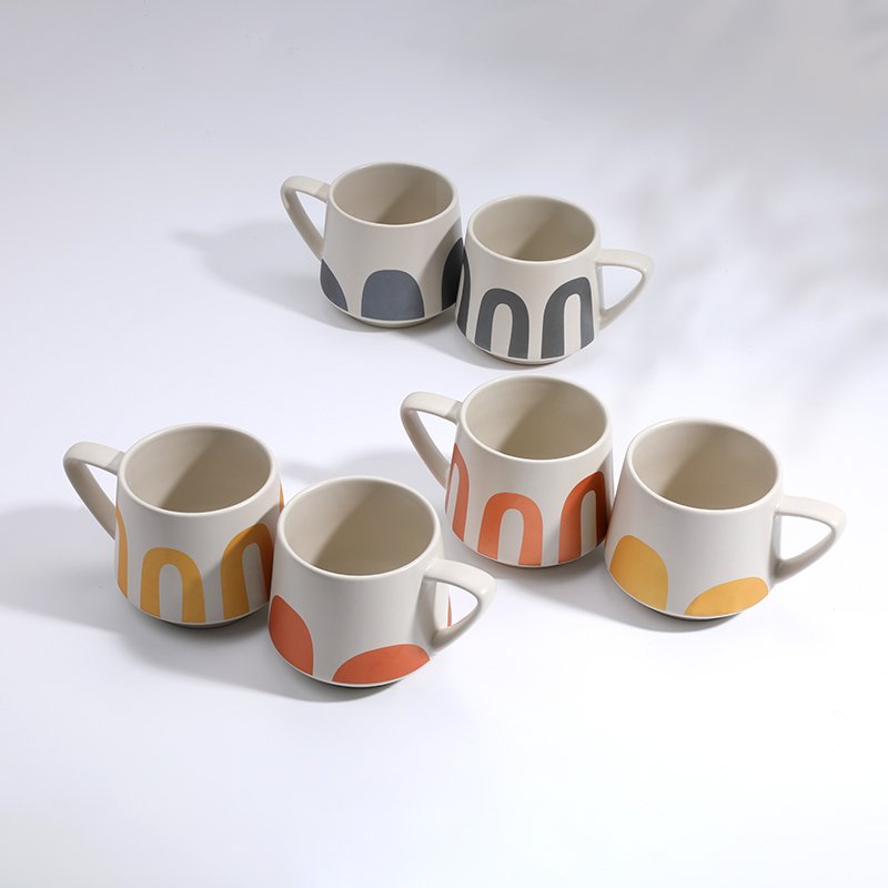 2023 New Wholesales Custom Korean New Bone China Flower Office Matte Glaz Pasted With Matte Paper Ceramic Mugs