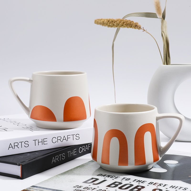 2023 New Wholesales Custom Korean New Bone China Flower Office Matte Glaz Pasted With Matte Paper Ceramic Mugs