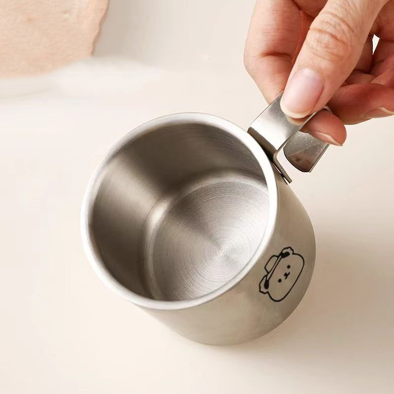 Wholesale Custom Logo Cartoon pattern 9.8 oz Silvery Camping Metal Steel Cup Coffee Beer SUS 304 Stainless Steel Mug