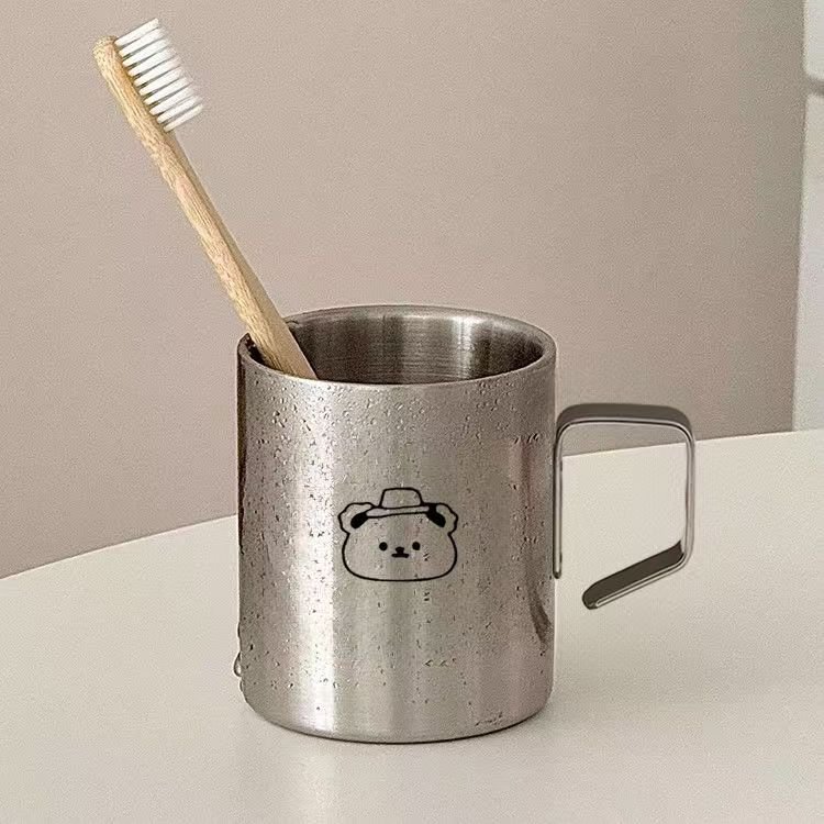 Wholesale Custom Logo Cartoon pattern 9.8 oz Silvery Camping Metal Steel Cup Coffee Beer SUS 304 Stainless Steel Mug
