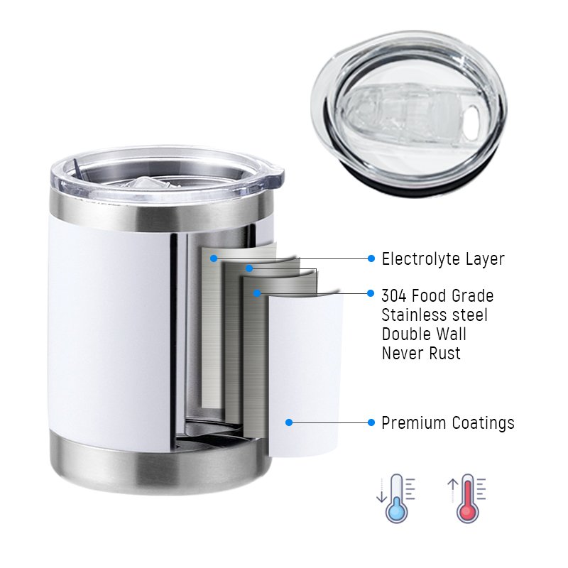 Custom logo powder coated 10oz Lowball Tumbler Insulated Vacuum Travel Mug beer cup stainless steel double wall coffee tumbler