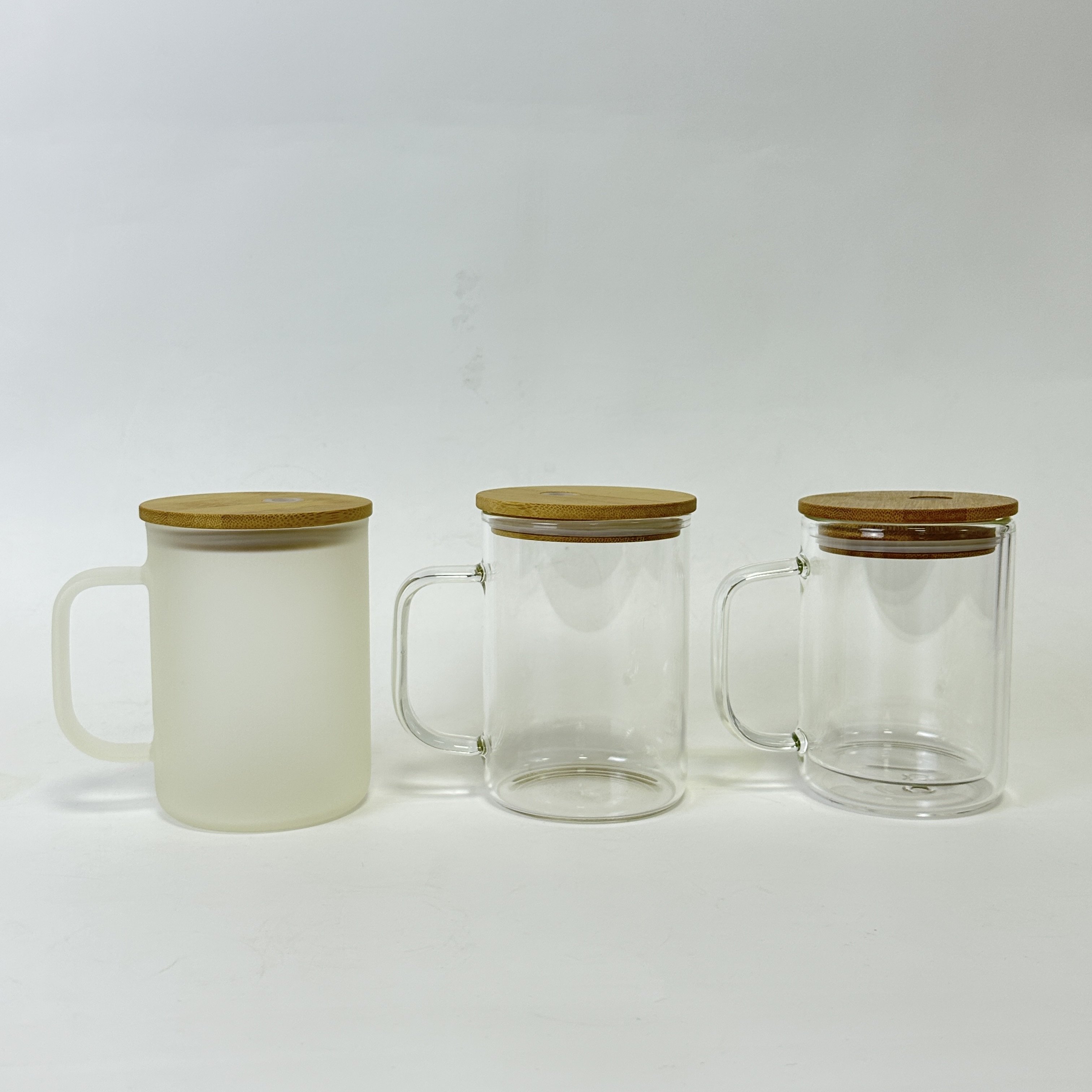 US Warehouse clear double walled sublimation 15oz snowglobe glass mug pre drilled frosted coffee mug tumbler with bamboo lid