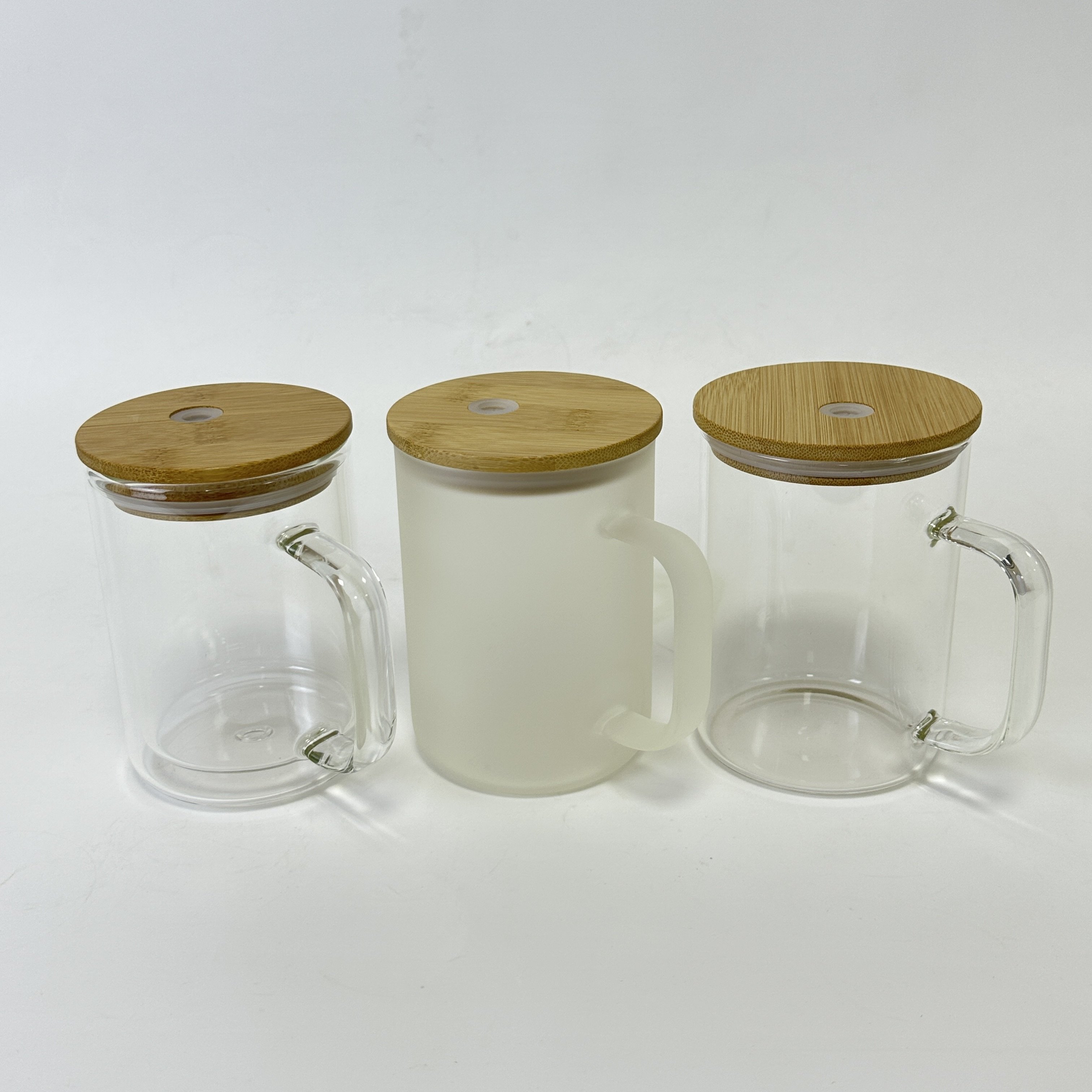 US Warehouse clear double walled sublimation 15oz snowglobe glass mug pre drilled frosted coffee mug tumbler with bamboo lid