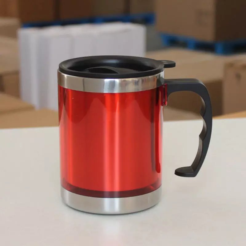 Promotion Price 14oz BPA Free Double Wall Stainless Steel Inner Plastic Outer With Handle Insulated Travel Mug