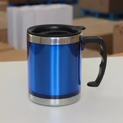 Promotion Price 14oz BPA Free Double Wall Stainless Steel Inner Plastic Outer With Handle Insulated Travel Mug