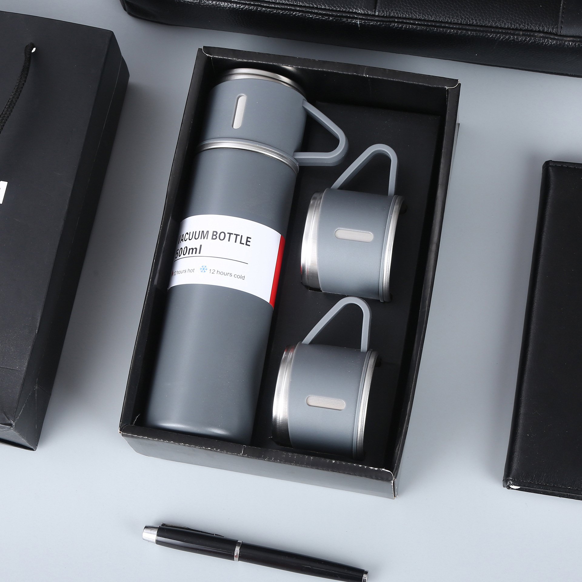 New Design Custom Classic Bullet-Shaped Stainless Steel Vacuum Flask & Thermos Gift Set with 3 Lids