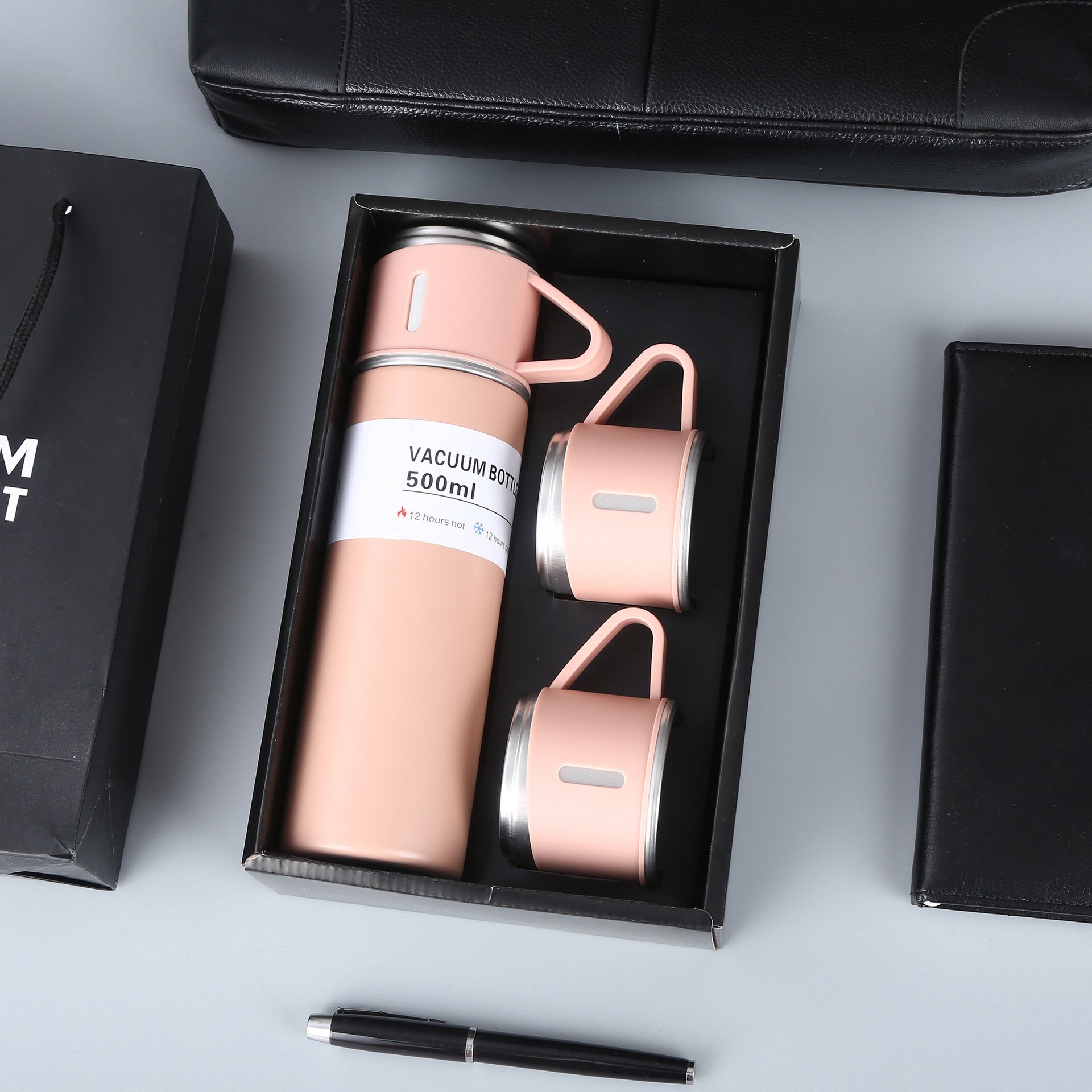 New Design Custom Classic Bullet-Shaped Stainless Steel Vacuum Flask & Thermos Gift Set with 3 Lids