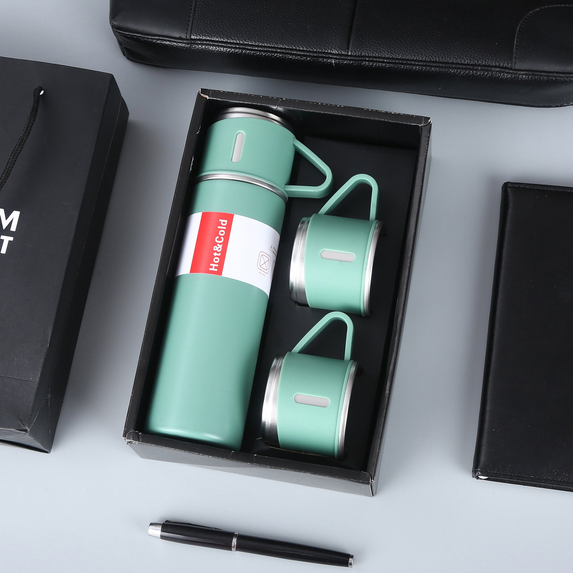 New Design Custom Classic Bullet-Shaped Stainless Steel Vacuum Flask & Thermos Gift Set with 3 Lids