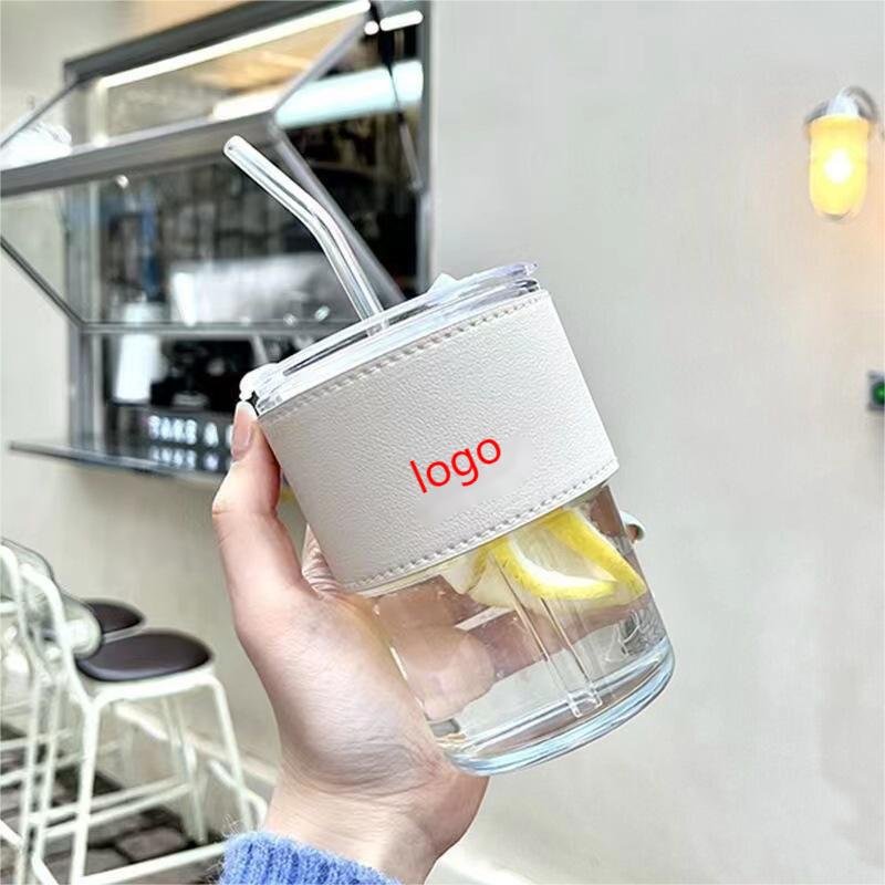 Custom 13 oz Tumbler Water Glass Coffee Mugs with Straw and Lid Iced Tea Cup Thicken Wall Insulated Cup with Protect Sleeve