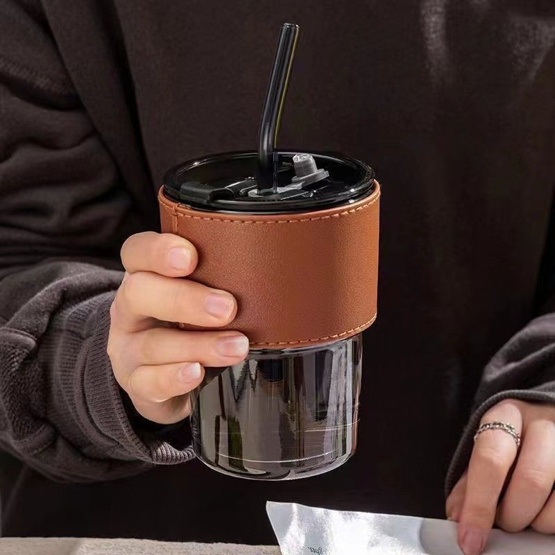 Custom 13 oz Tumbler Water Glass Coffee Mugs with Straw and Lid Iced Tea Cup Thicken Wall Insulated Cup with Protect Sleeve