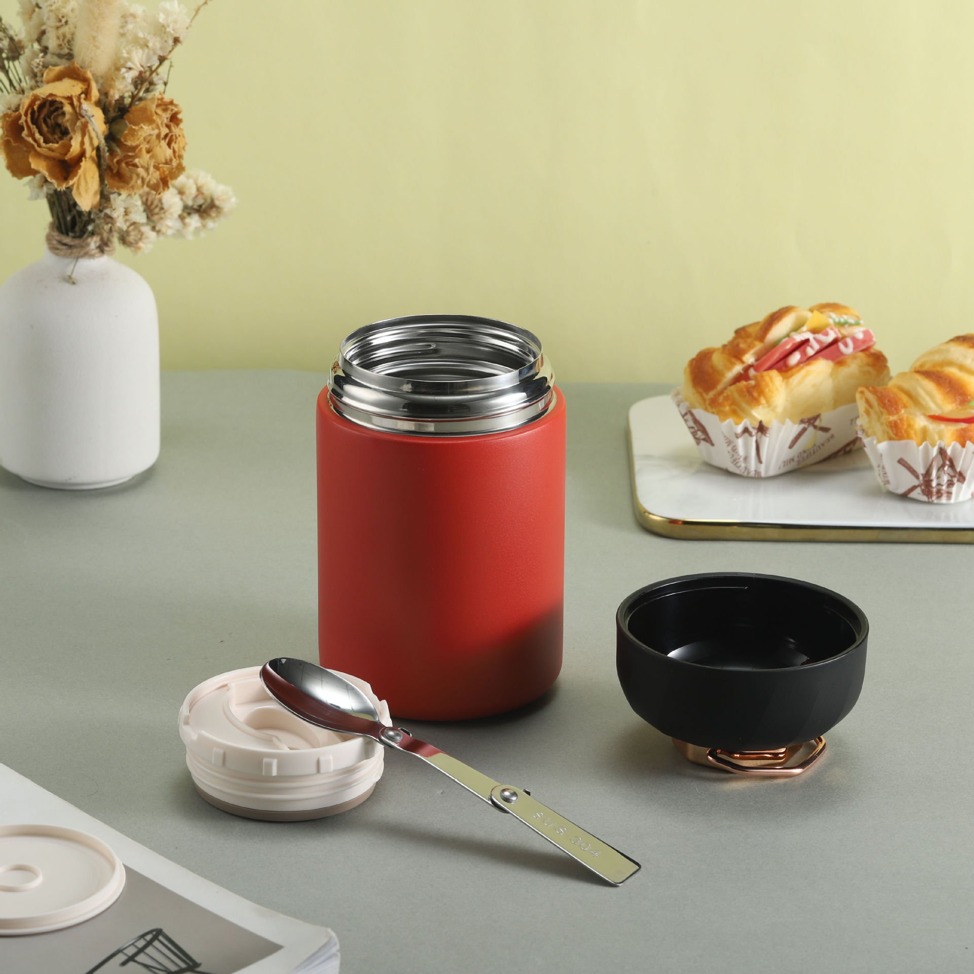 Store Food Portable handle 304 stainless steel Braising beaker vacuum pot cup large capacity lunch box braising pot