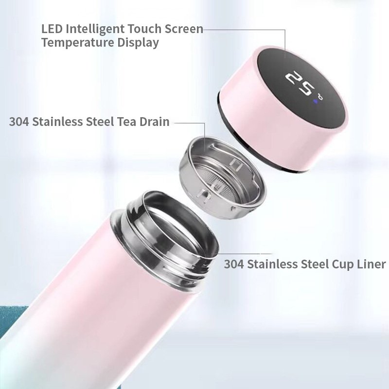Temperature Display Bottle Intelligent Stainless Steel Thermos with LCD Touch Screen Water Bottle 500ml Smart Digital Thermos
