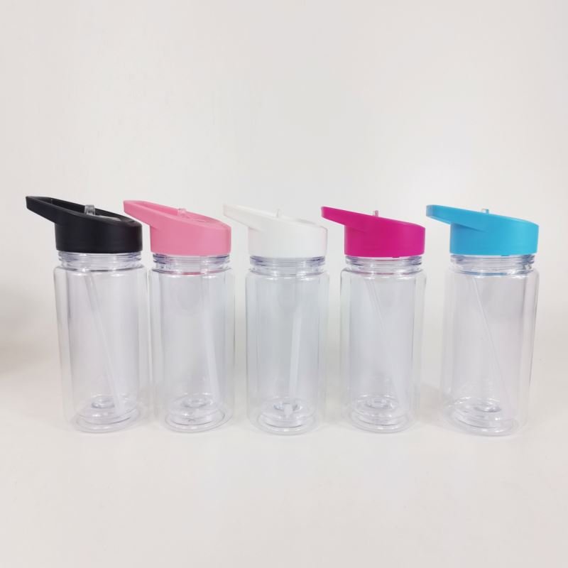 USA warehouse double wall snowglobe 10oz plastic kids cup pre drilled plastic tumbler water bottle With sippy Straw lid