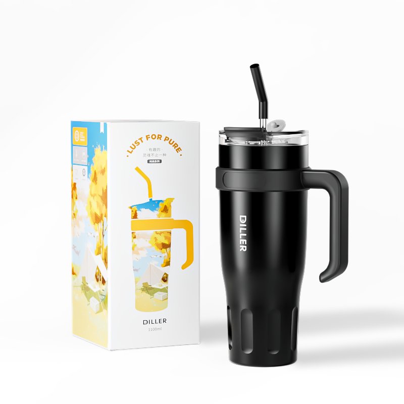RTS custom logo 40oz double wall Reusable outdoor Insulated Tumbler Cup Stainless Steel Travel Mug with Handle and Straw Lid