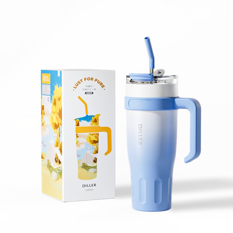 RTS custom logo 40oz double wall Reusable outdoor Insulated Tumbler Cup Stainless Steel Travel Mug with Handle and Straw Lid