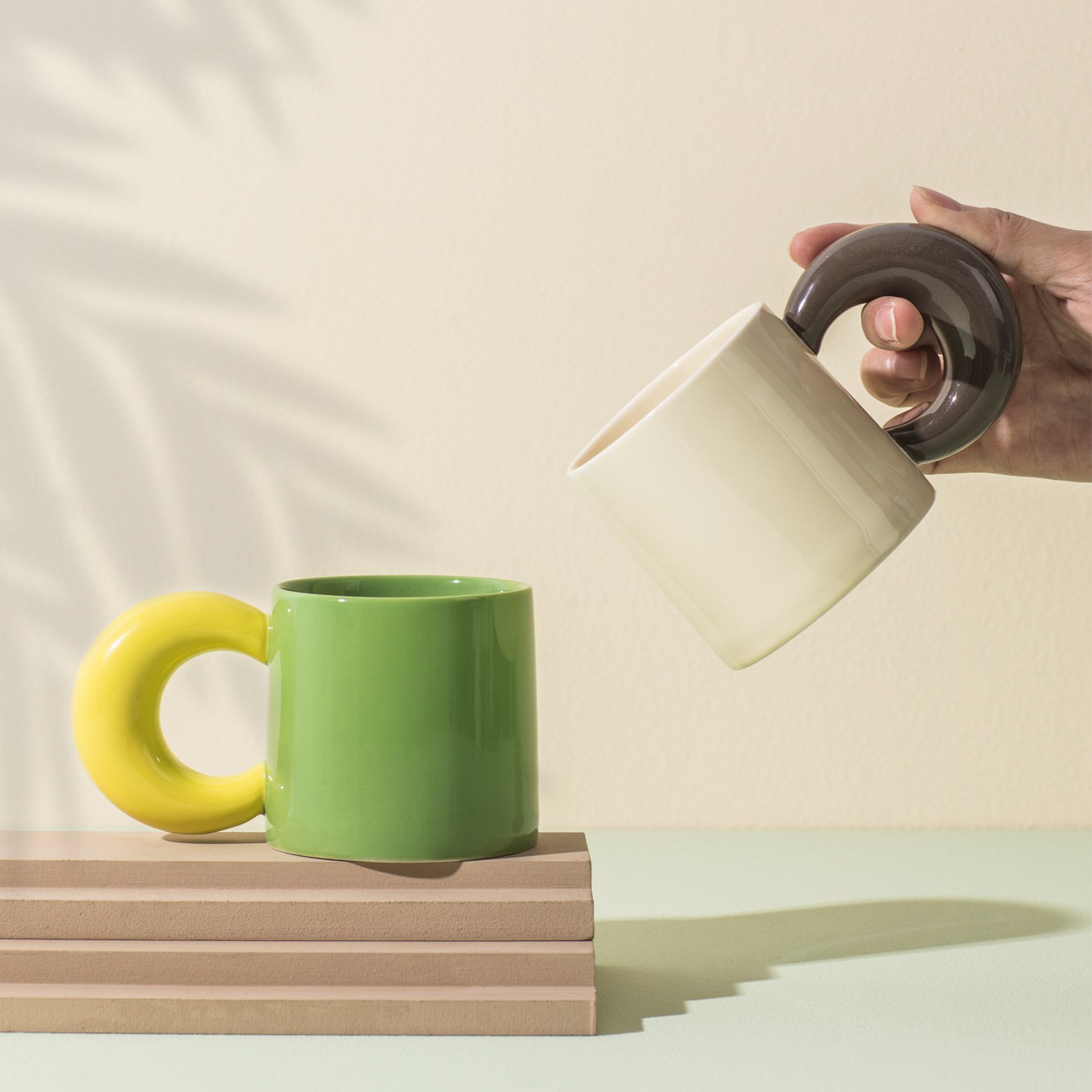Creative Wholesale colorful with colour moon handle 11oz ceramic coffee mugs custom mug cup for sublimation
