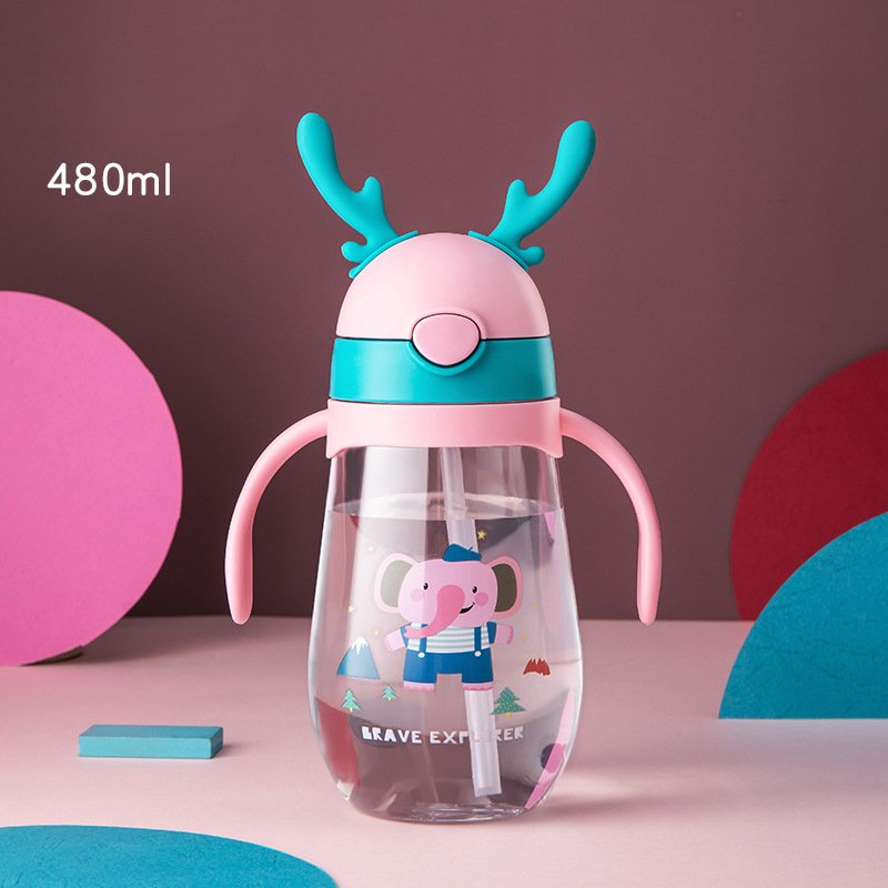 Plastic children Straw Water Cup Christmas elk plastic Clear Acrylic Milk Tea Mugs Cups Sports Outdoor Strap Water Bottle