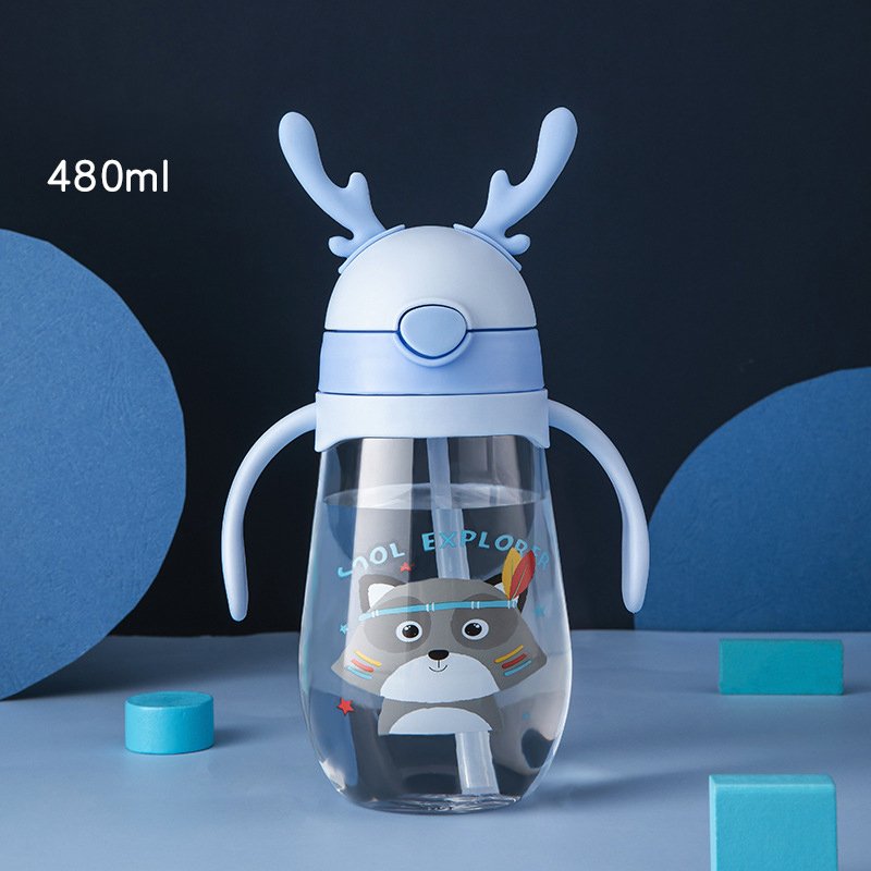 Plastic children Straw Water Cup Christmas elk plastic Clear Acrylic Milk Tea Mugs Cups Sports Outdoor Strap Water Bottle