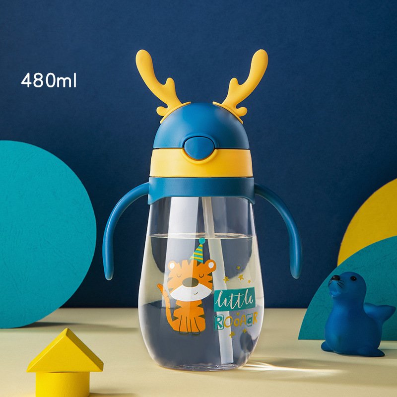 Plastic children Straw Water Cup Christmas elk plastic Clear Acrylic Milk Tea Mugs Cups Sports Outdoor Strap Water Bottle