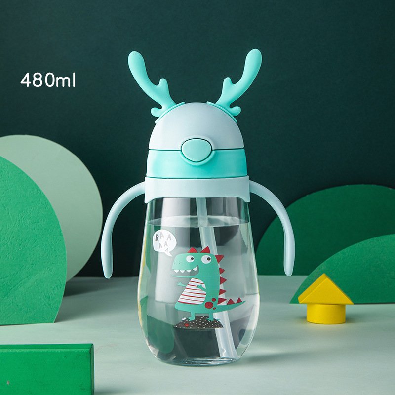 Plastic children Straw Water Cup Christmas elk plastic Clear Acrylic Milk Tea Mugs Cups Sports Outdoor Strap Water Bottle