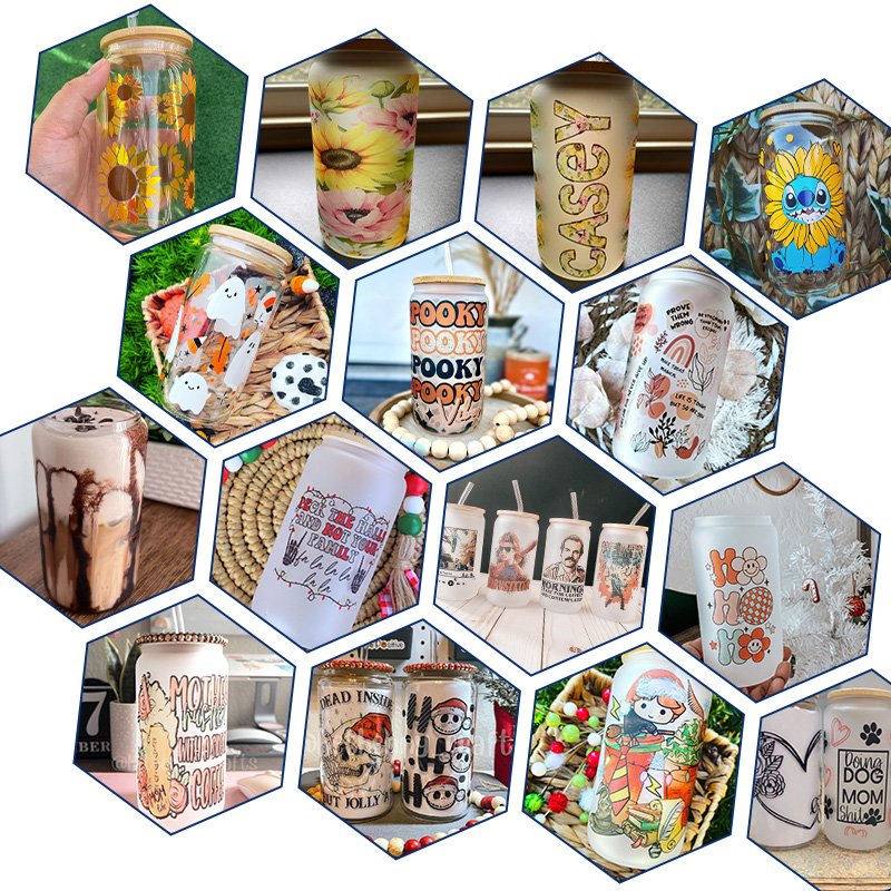 USA Warehouse 16oz Sublimation Clear Frosted Can Glass Mug 16oz Beer Can Cups With Bamboo Lid And Straws