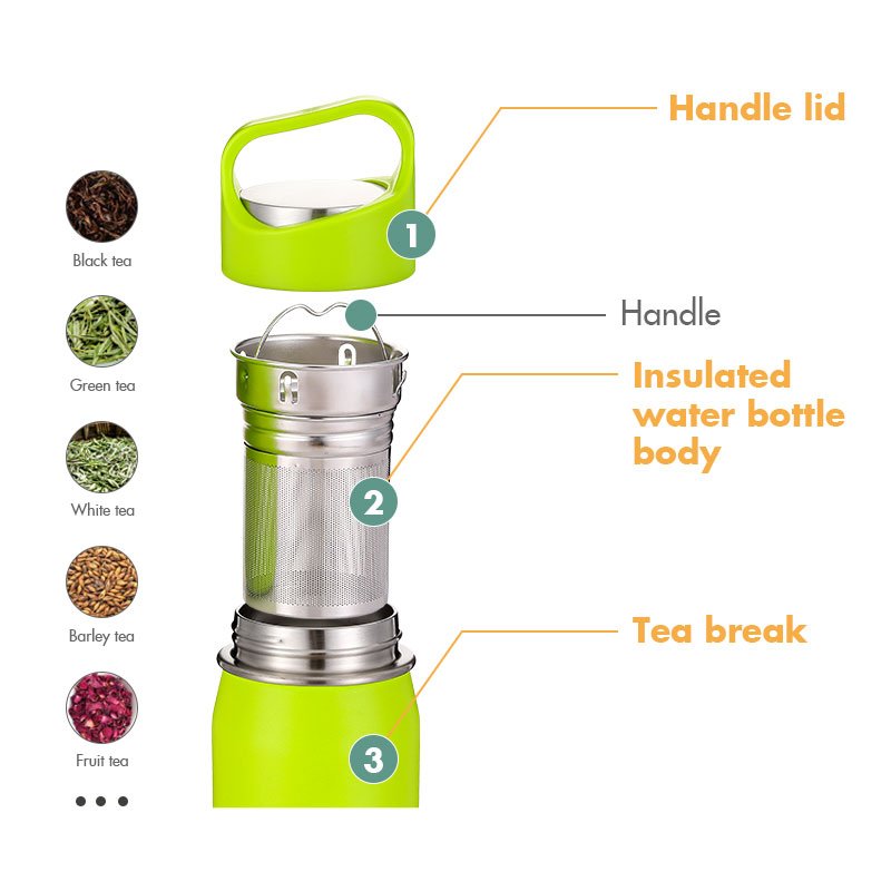 Low MOQ Wholesale Customized Vacuum Double Wall Stainless Steel Insulated Water Bottles With Removable Tea Infuser