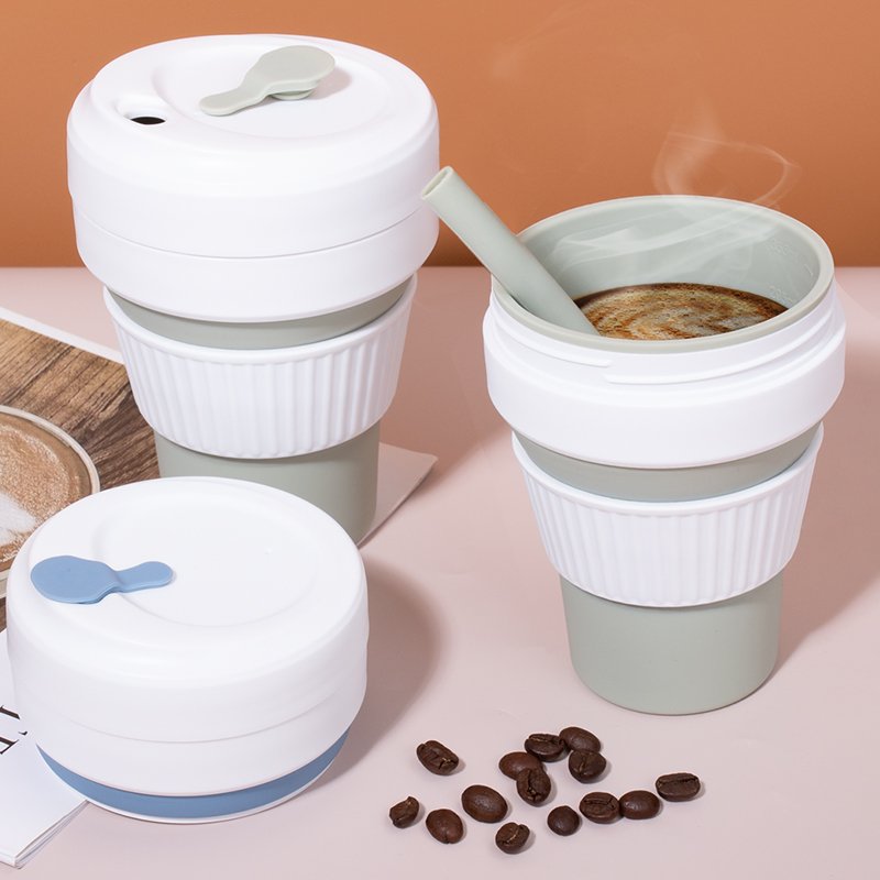 Custom Reusable 12 16 oz Portable Foldable Silicone Folding Collapsible Silicon Travel Coffee Cup Mug To Go