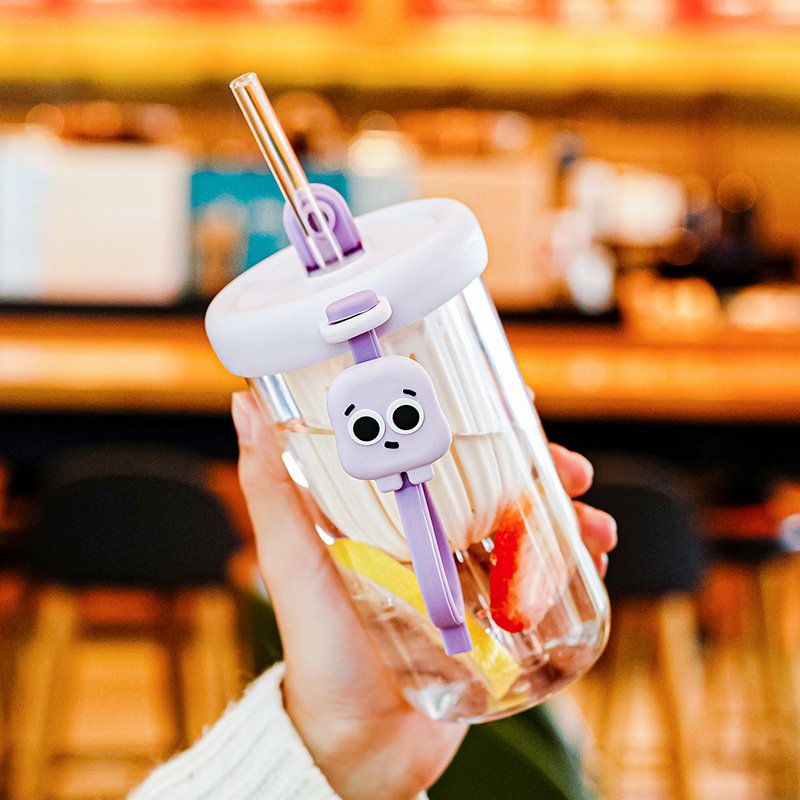 Hot Sale Kawaii 500ml Leakproof Clear Juice Drinking Cup Bpa Free Reusable School Kids Water Bottles With Glass Straw