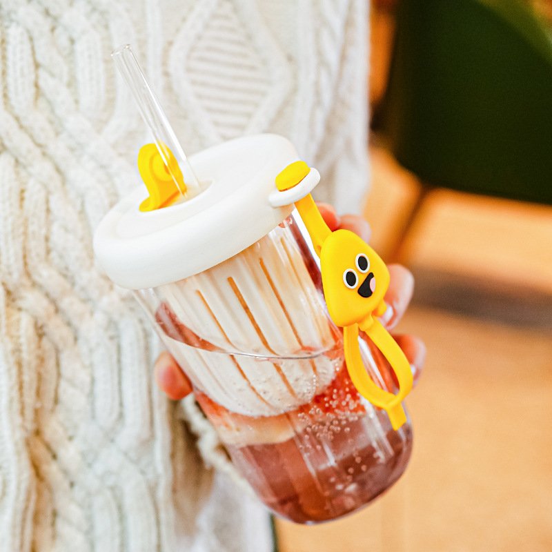 Hot Sale Kawaii 500ml Leakproof Clear Juice Drinking Cup Bpa Free Reusable School Kids Water Bottles With Glass Straw