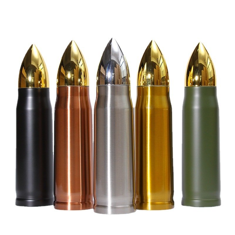Custom 17oz 500ml Rifle Style Lovers Gifts Souvenir Bullet Shaped Vacuum Thermo Flask Drinking Water Bottle