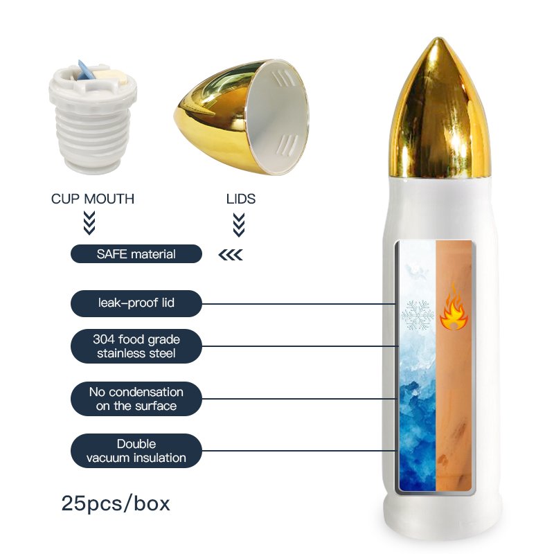 Custom 17oz 500ml Rifle Style Lovers Gifts Souvenir Bullet Shaped Vacuum Thermo Flask Drinking Water Bottle