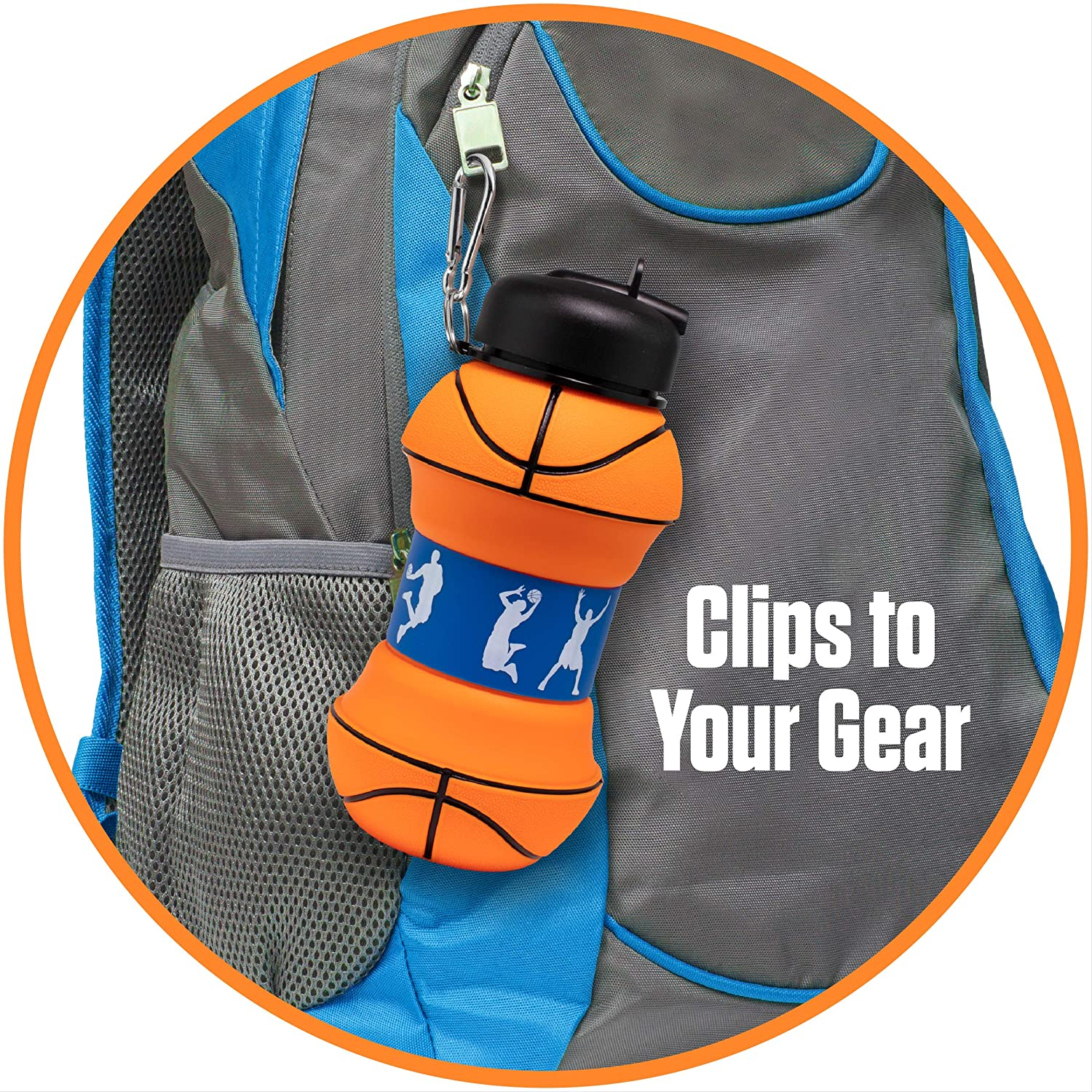 Patent Basketball Shaped Drink Bottles Bpa Free Silicone Baloncesto Botella De Agua Foldable Children School Water Bottle Kids