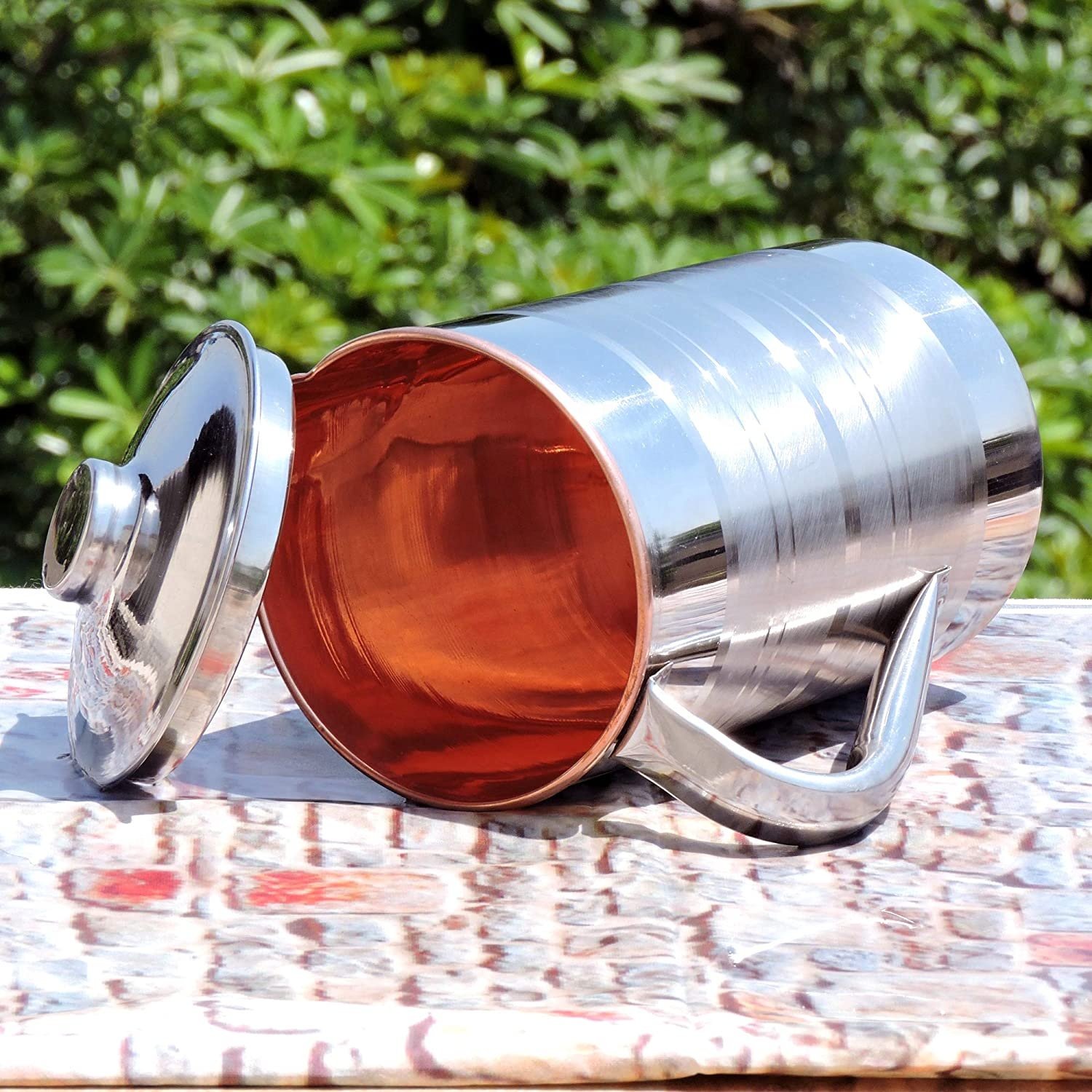 Designer Jug Vacuum Flasks & Thermoses Pitcher Copper Stainless Steel and Copper with Lid | Heavy Duty Stainless Steel and Pure