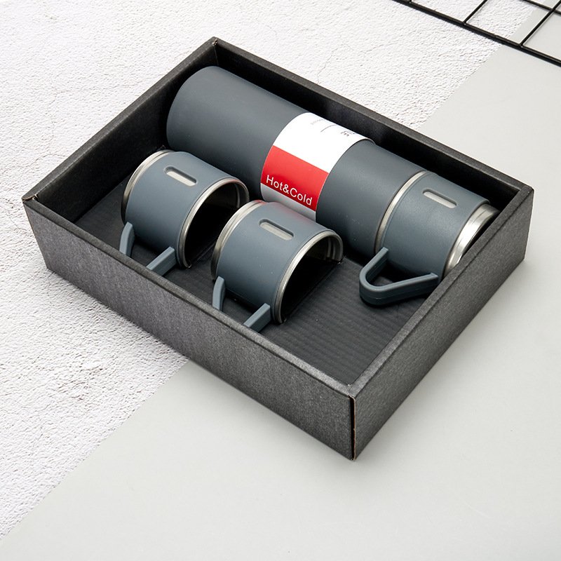 304 Double Stainless Steel Thermal Vacuum Flask Insulated Travel Thermal Bottle with 3 Cups Gift Set for Gift