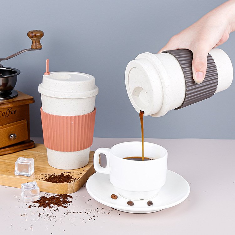 Wholesale Wheat Straw Travel Coffee Mug Leakproof Portable Car Coffee Cups With Lid