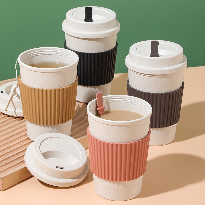 Wholesale Wheat Straw Travel Coffee Mug Leakproof Portable Car Coffee Cups With Lid