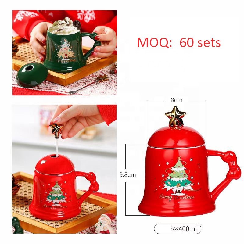 New Product Ideas Custom Large Capacity Water Xmas Tree Cup With Lid Mug Ceramic Christmas Mugs For Home Gifts