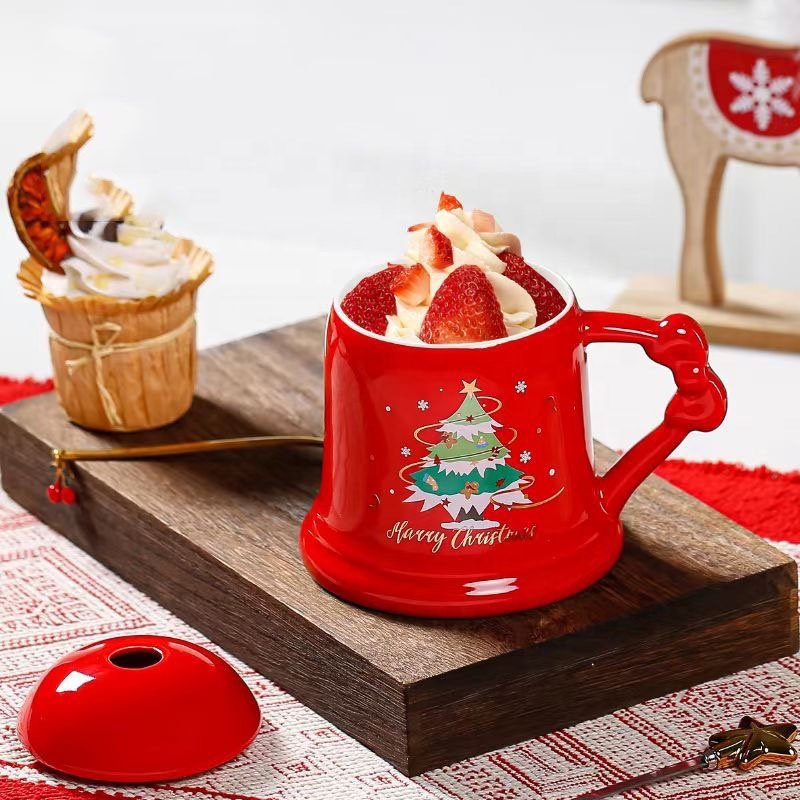 New Product Ideas Custom Large Capacity Water Xmas Tree Cup With Lid Mug Ceramic Christmas Mugs For Home Gifts