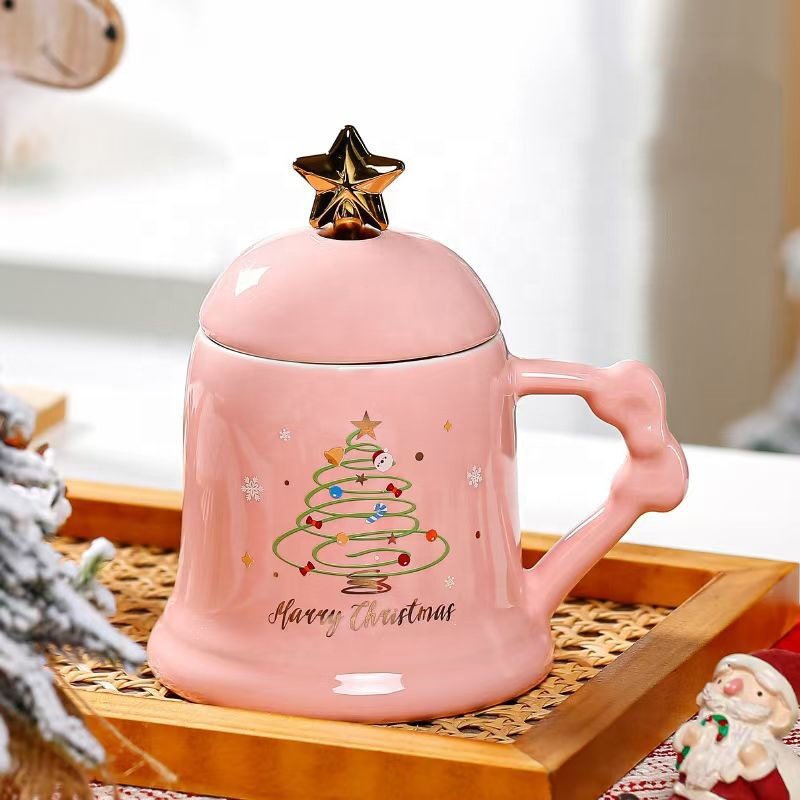 New Product Ideas Custom Large Capacity Water Xmas Tree Cup With Lid Mug Ceramic Christmas Mugs For Home Gifts
