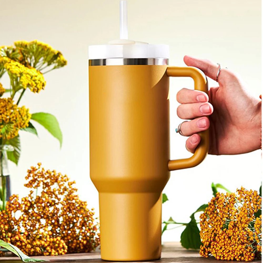 Lingyue custom logo 40 oz 2.0 insulated thermos flask bottle water coffee mug tumbler with straw