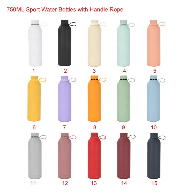 New Style Customized 750ml Gym Sport Water Bottles Vacuum Insulated with Powder Coated Colors 750ml Vacuum Thermos Flasks