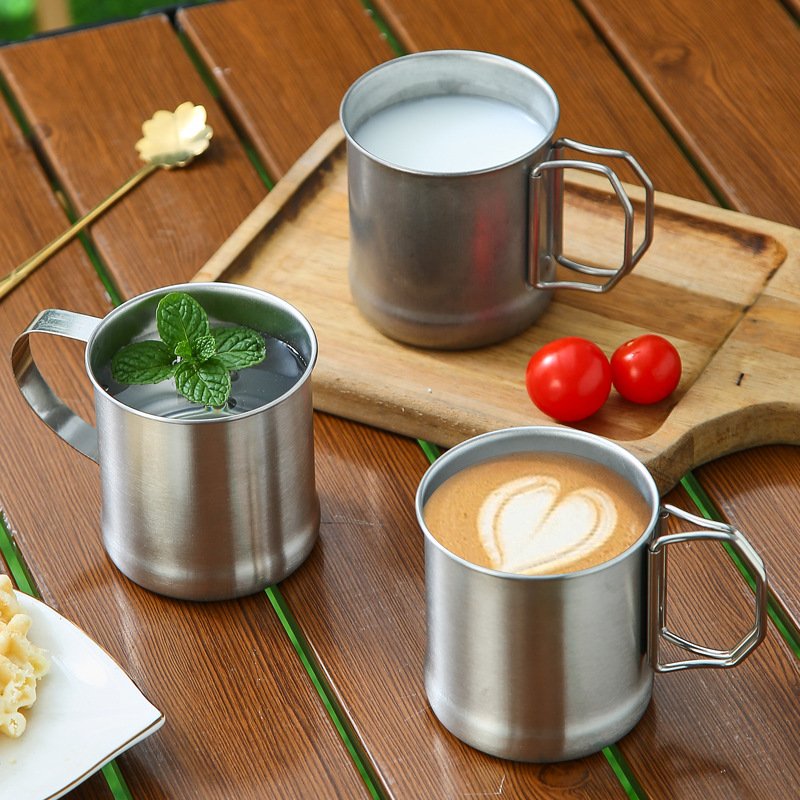 Outdoor travel custom 300ml portable stainless steel beer camping mug cup reusable foldable coffee mug with handle