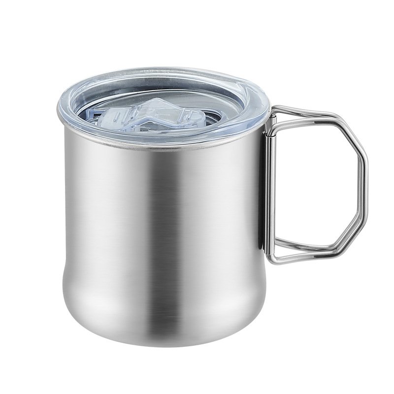 Outdoor travel custom 300ml portable stainless steel beer camping mug cup reusable foldable coffee mug with handle