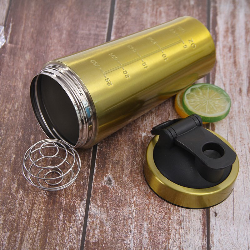 Customized Logo 960ml Stainless Steel Single Wall Protein Shaker Cup Shakes Blender Motivational Water Bottles with Wire Whisk