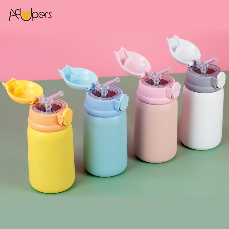 WJ5586 12oz 350ml Customize Wholesale Portable Mini school 316 Stainless Steel Vacuum Thermos Flask Kids Water Bottle With Straw