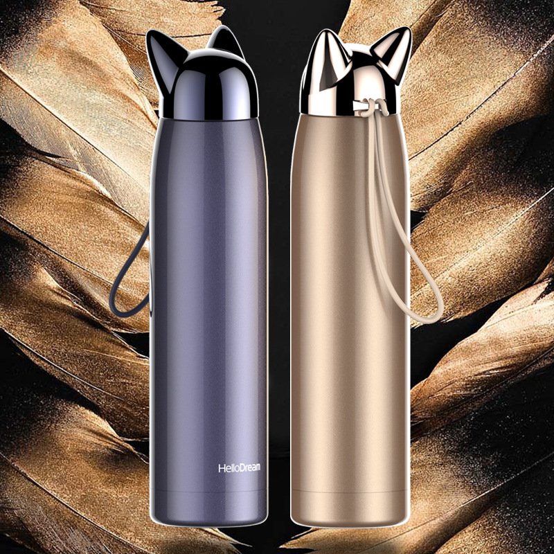 New Design Special Custom Logo BPA Free Animal Flash Fox Lid Stainless Steel Thermal Water Bottle