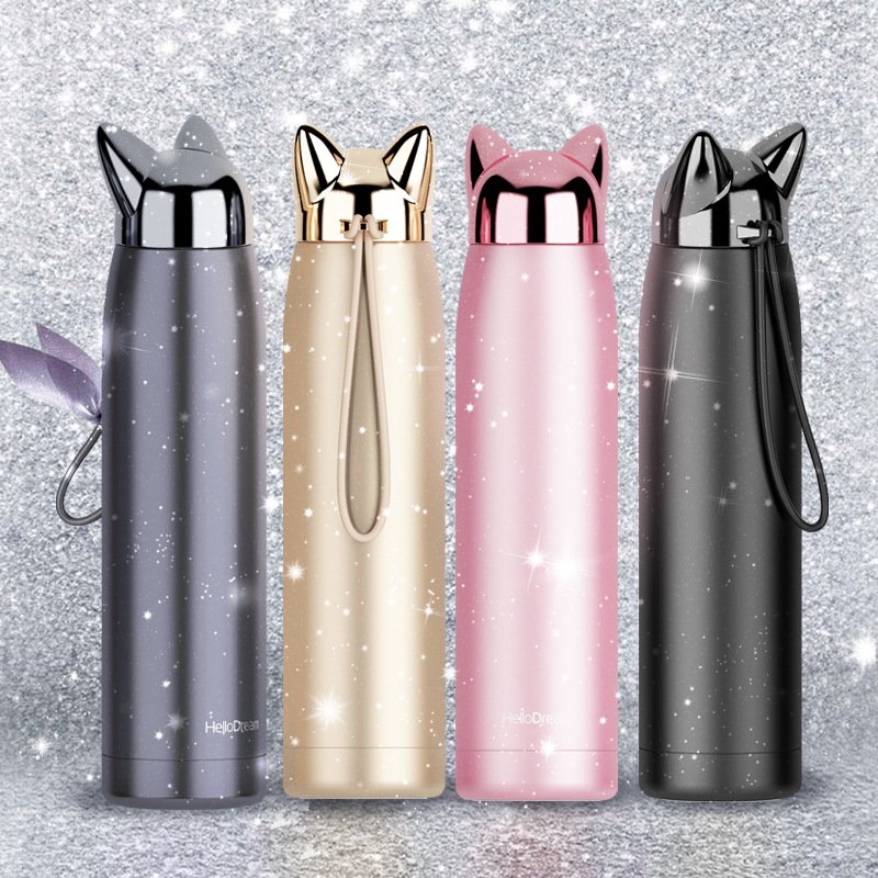 New Design Special Custom Logo BPA Free Animal Flash Fox Lid Stainless Steel Thermal Water Bottle