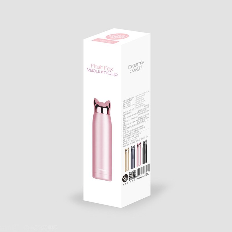 New Design Special Custom Logo BPA Free Animal Flash Fox Lid Stainless Steel Thermal Water Bottle