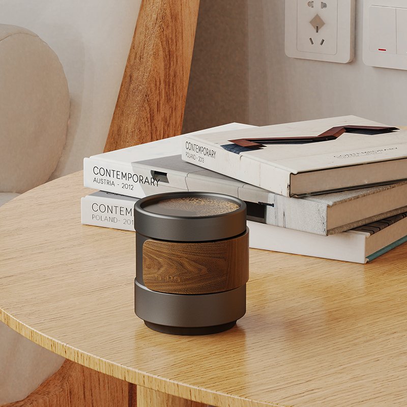 DHPO Japanese Style 4 Cups Set Portable Matte Black Ceramic Coffee Tea Mug with Wooden Sleeve Porcelain Cups